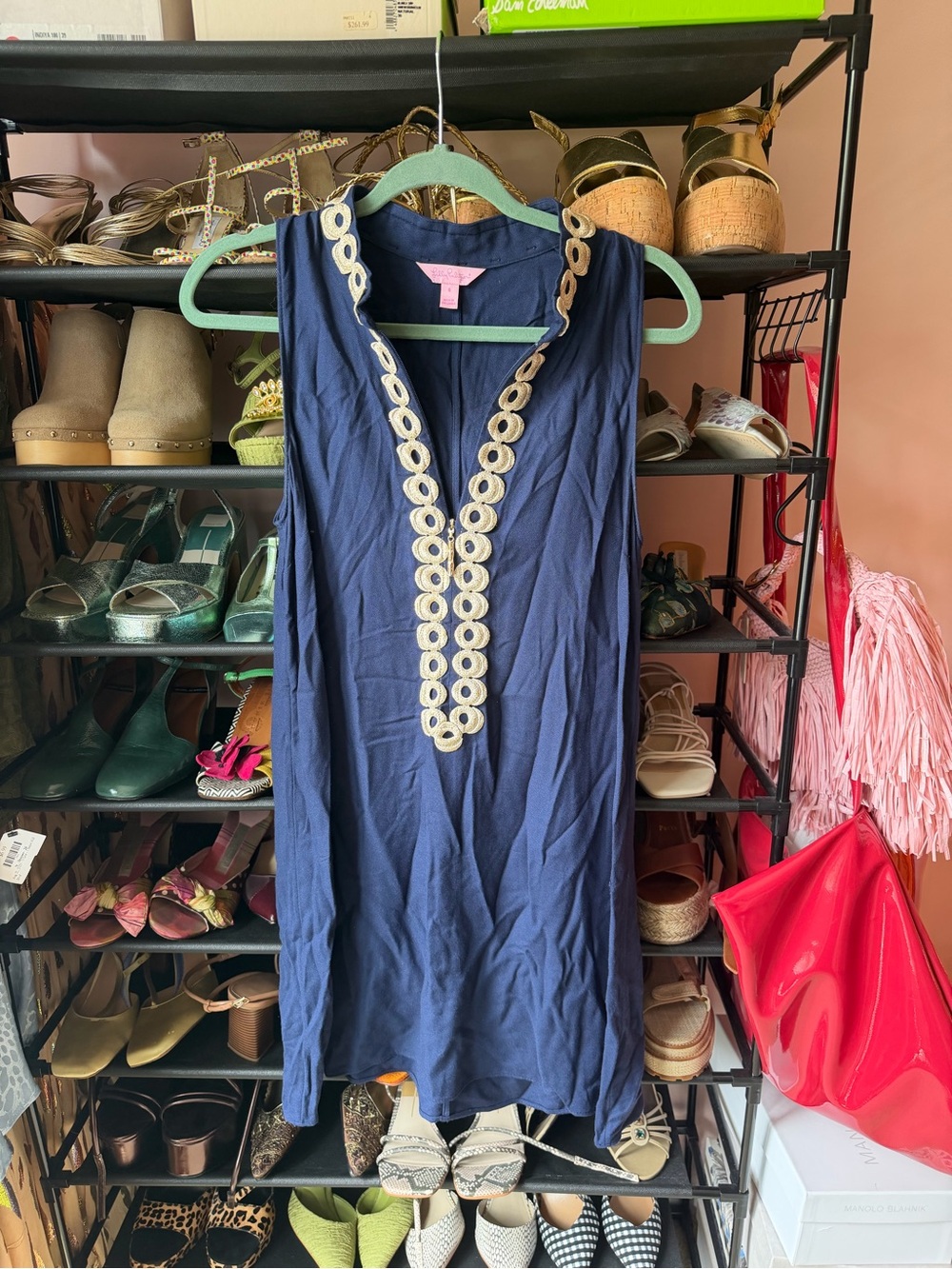 Lilly Pulitzer Navy Sleeveless Tunic with Cream Embroidered Trim
